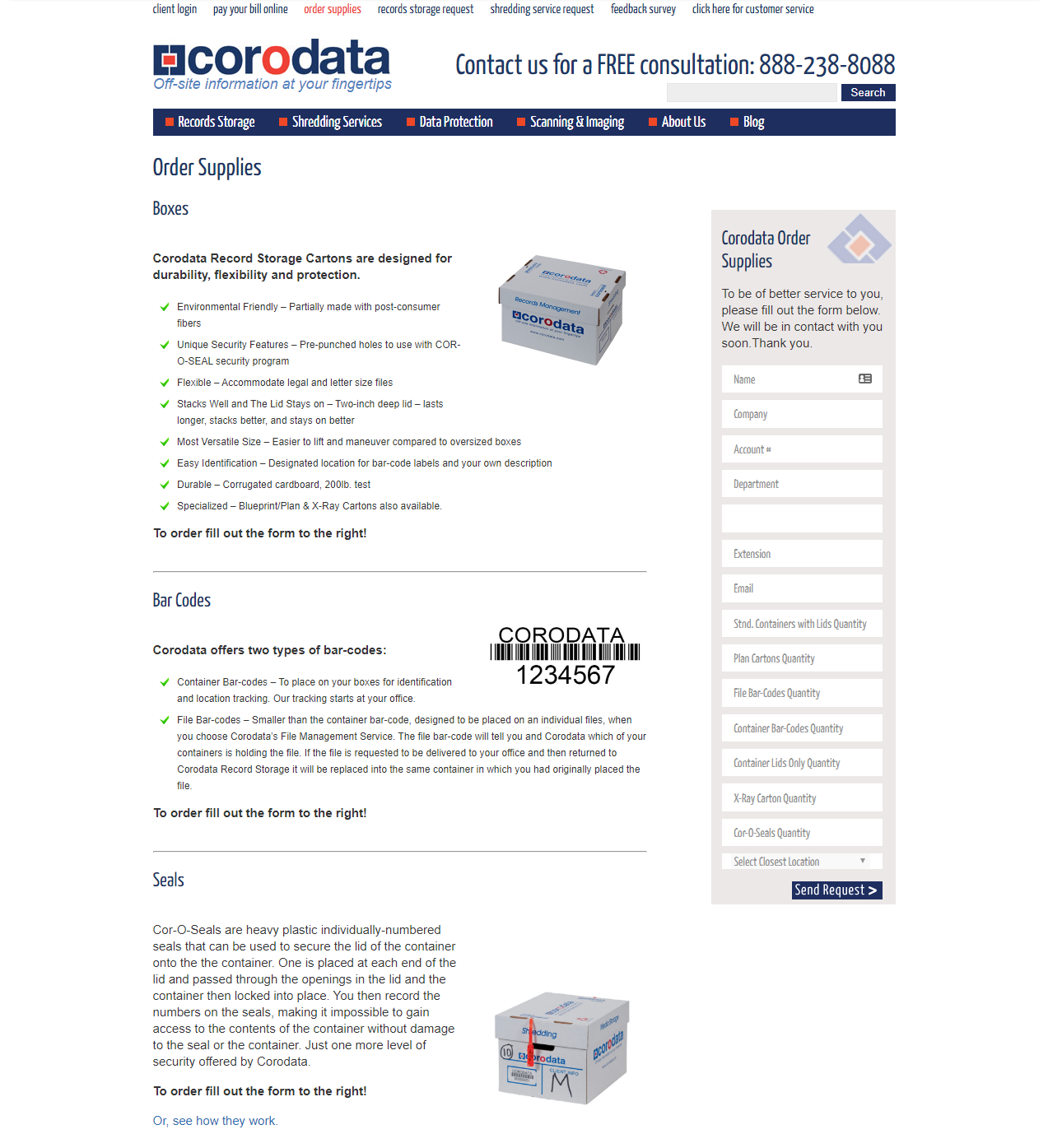 Old Corodata supplies form
