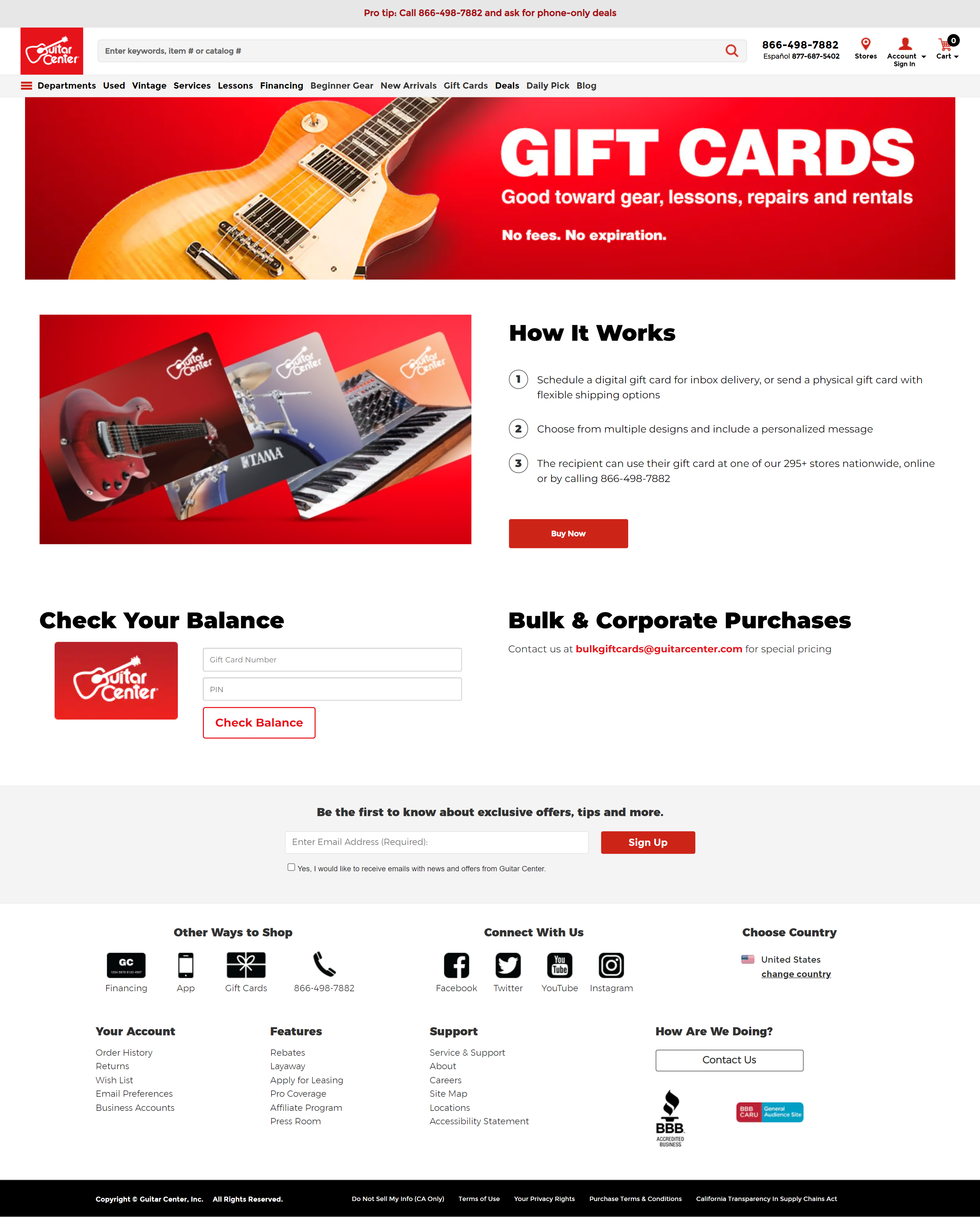 Final Guitar Center gift card page