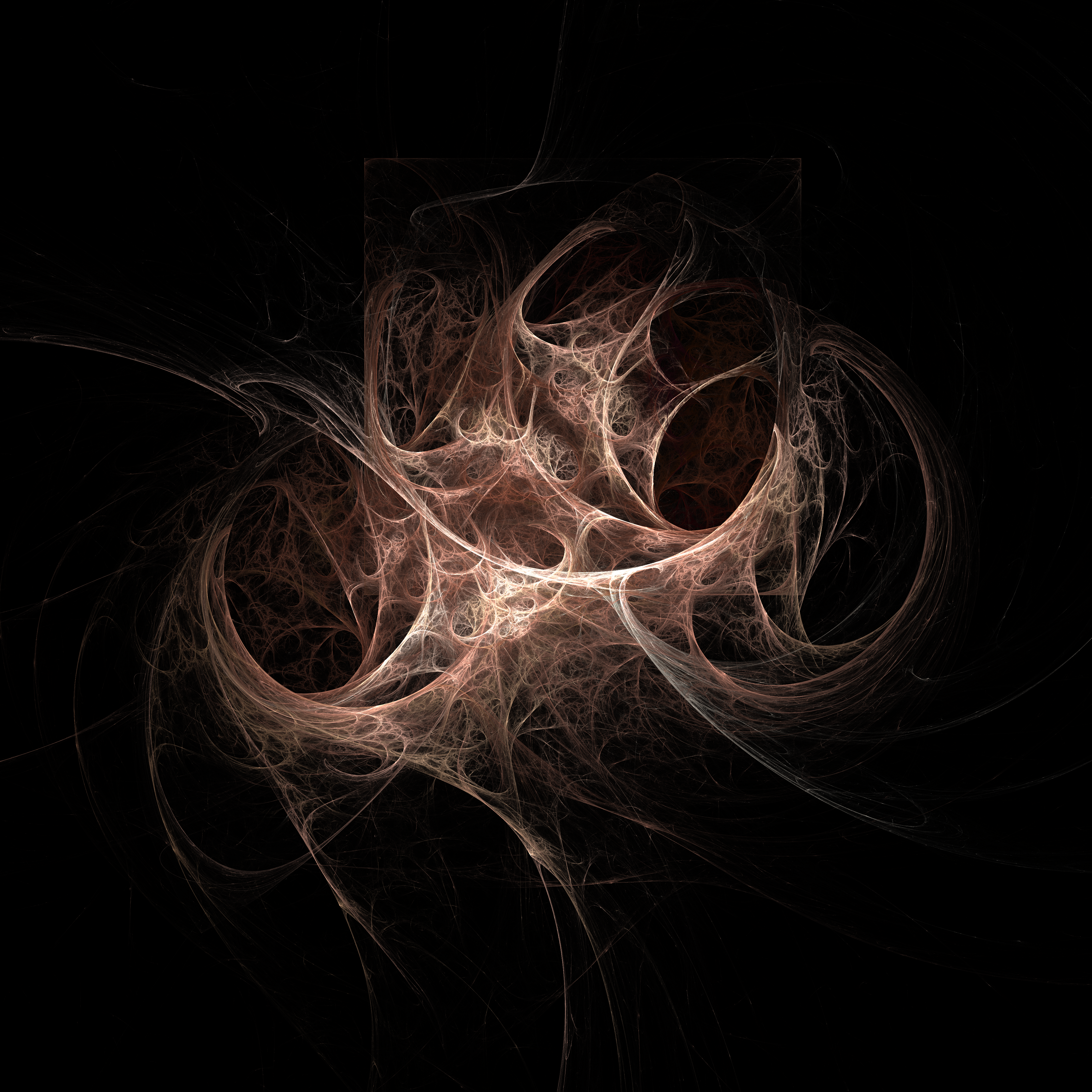 Abstract light and dark brown fractal on black background. One of a four part series.